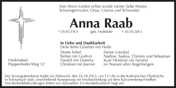 Traueranzeige von Anna Raab von Pegnitz-Zeitung